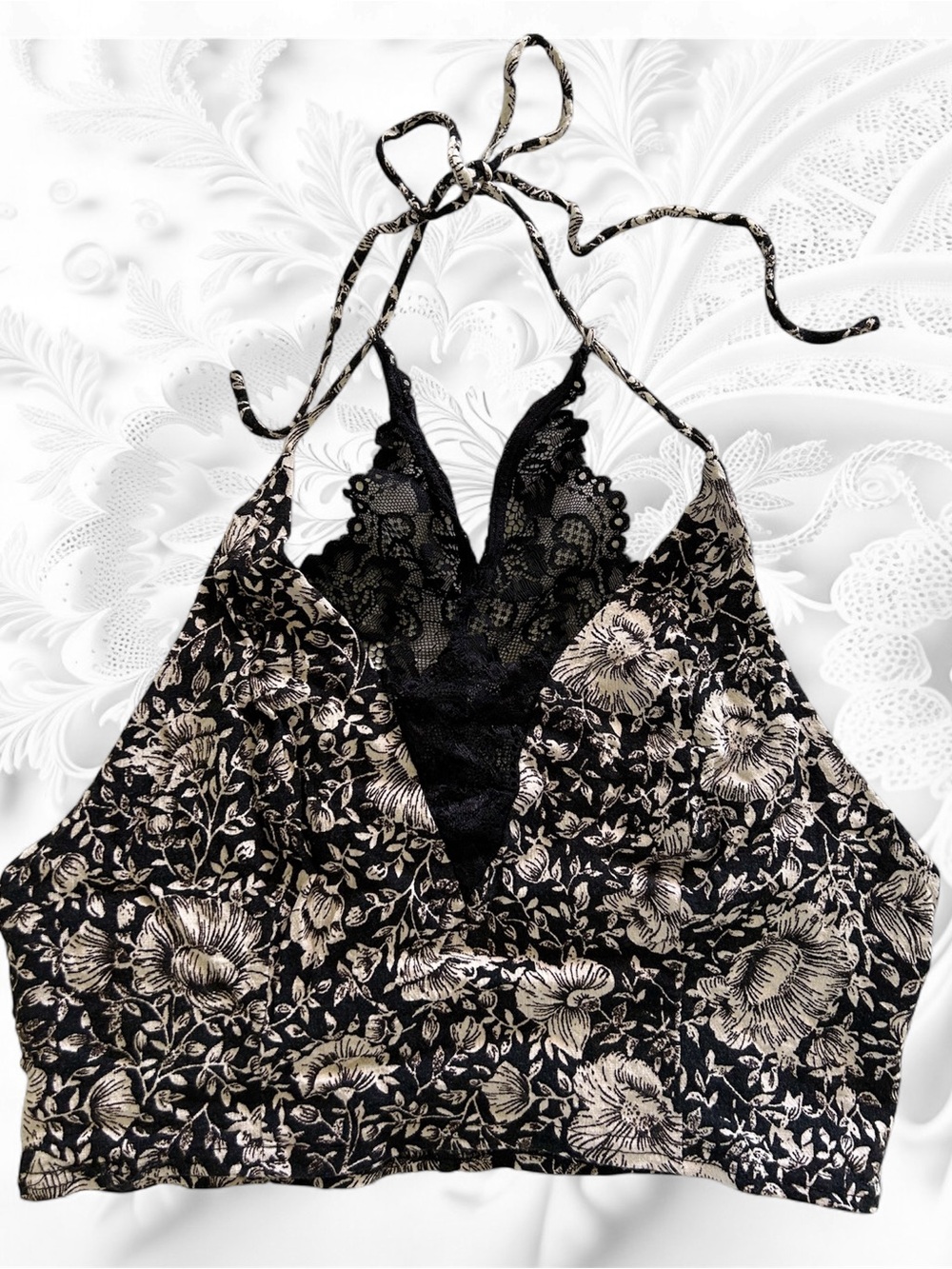 Free People Black Floral Lace Bralette Top